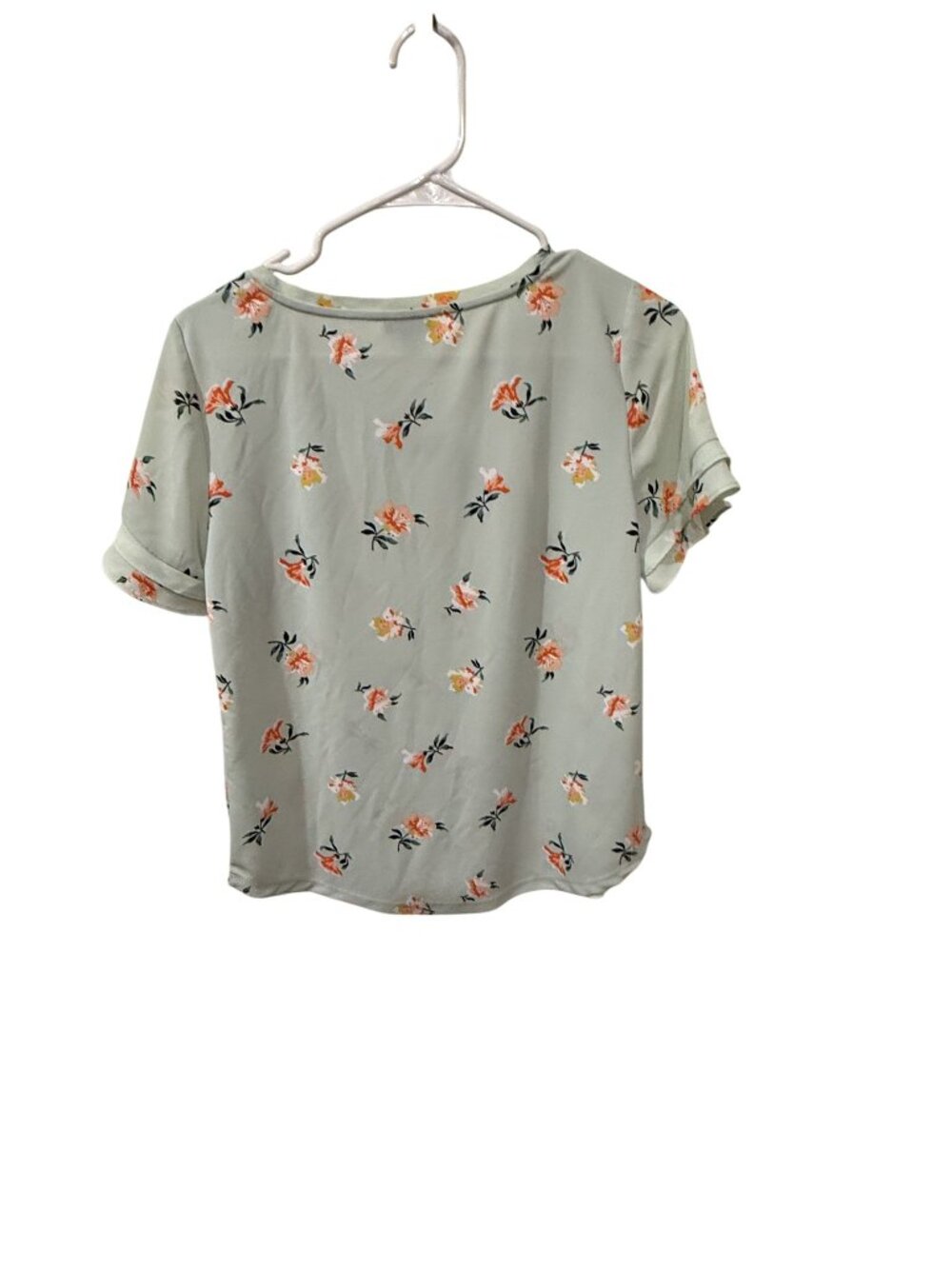 Ann Taylor Factory Floral Short-Sleeve Blouse XS Mint Green Orange Yellow Flower